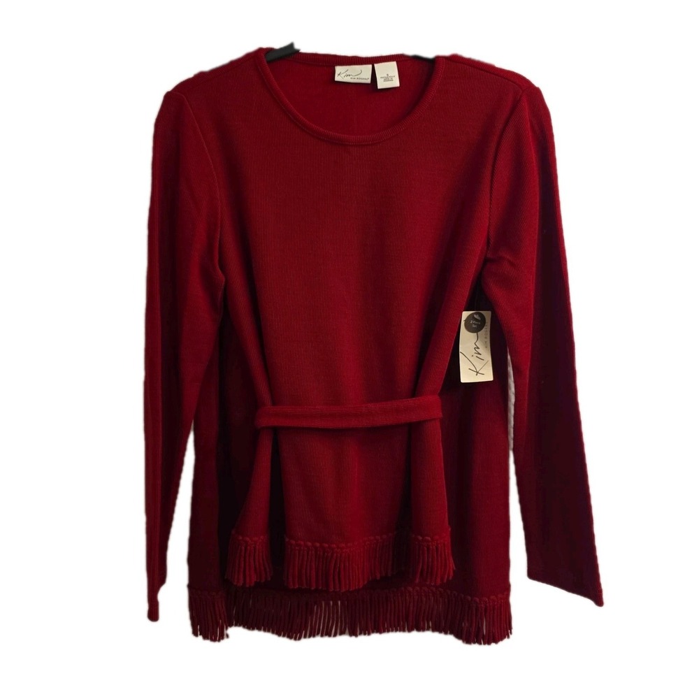NEW Kim Rogers Red Classic Business Holiday Dress Fringe Skirt Sweater Set Small